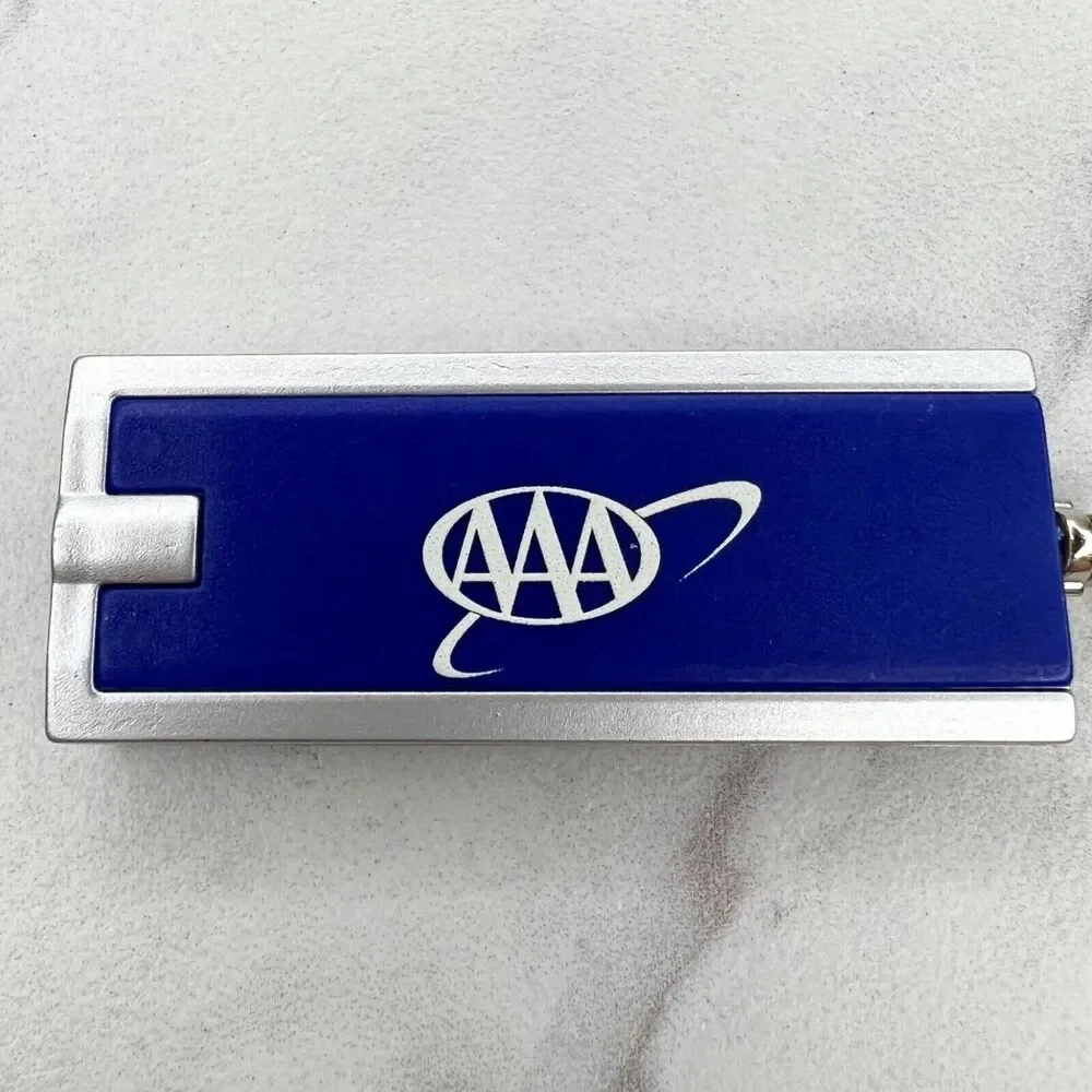 AAA Blue and Silver Flashlight Keychain Keyring